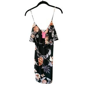 A'gaci Womens Size Medium NEW Black Floral Body Con Going Out Party Sexy Dress